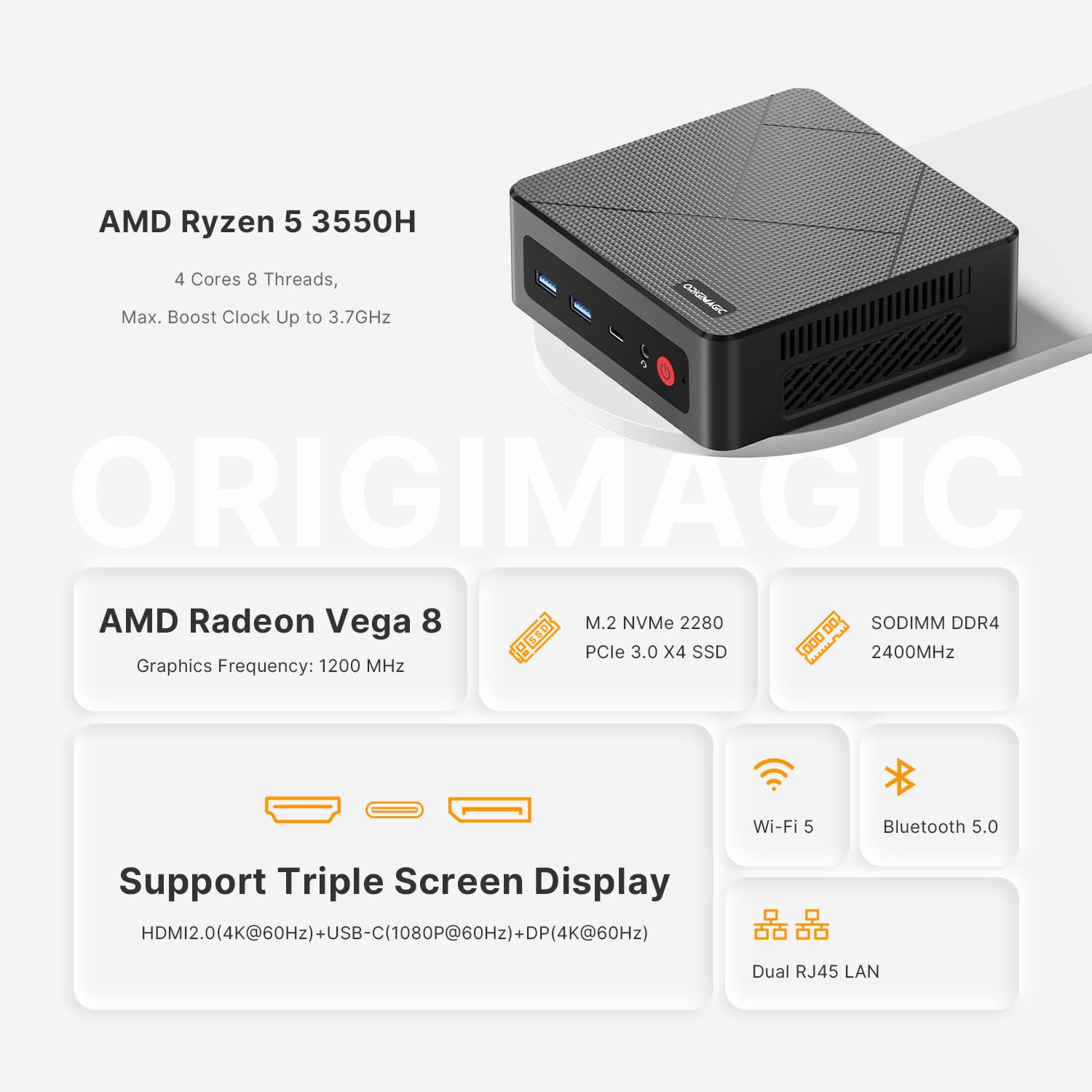 ORIGIMAGIC C4 Ryzen 5 3550H Mini PC(Upgraded N150/N97), 16GB DDR4